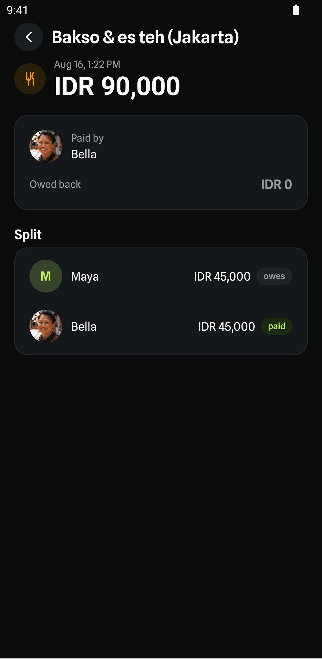 ShareDues multi-currency expense in Indonesian rupiah