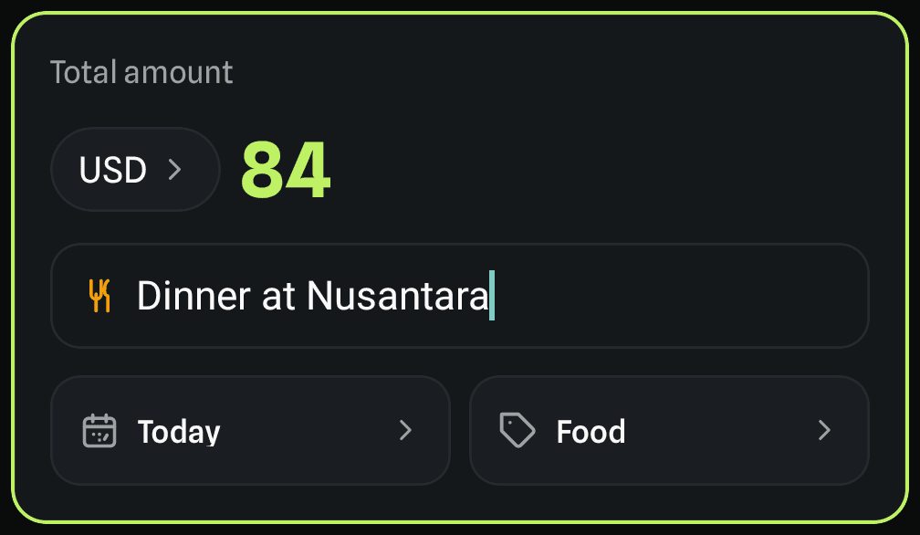 Total amount card: 84 US dollars for dinner at Nusantara